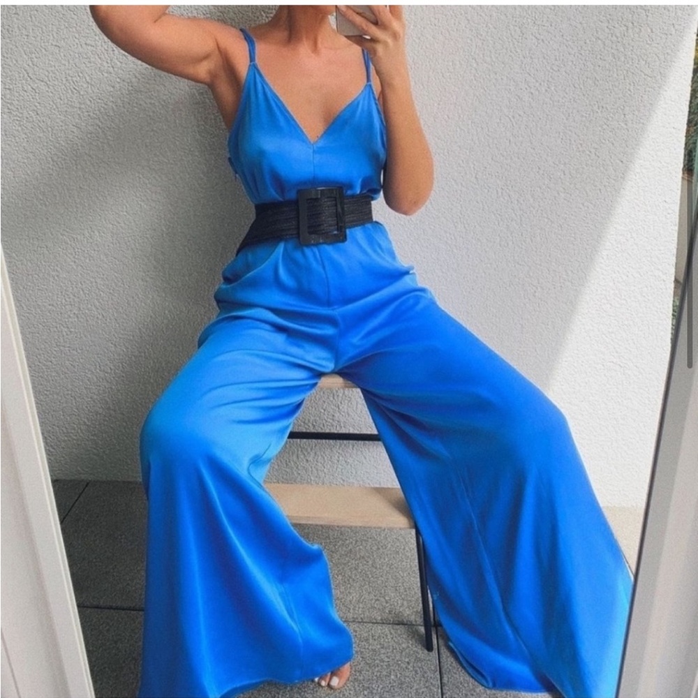 ZARA Satin Effect Blue Jumpsuit